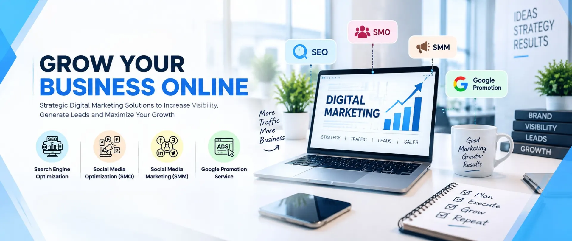 Grow Your Business Online - SEO, SMO, SMM and Google Promotion Services by JR Infotech